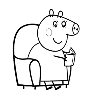 Desenho de Mamãe Pig lendo para colorir e imprimir