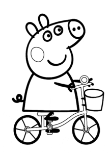 Desenho para colorir de Peppa Pig andando de bicicleta