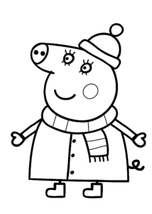 Desenho de Peppa Pig no inverno para colorir e imprimir