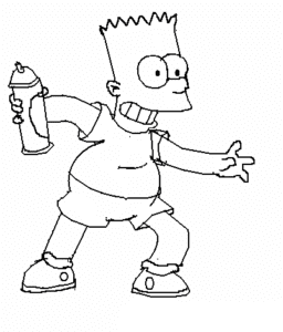Desenho para colorir de Bart Simpson pichando muro