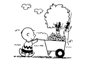 Desenho para colorir de Charlie Brown empurrando carrinho