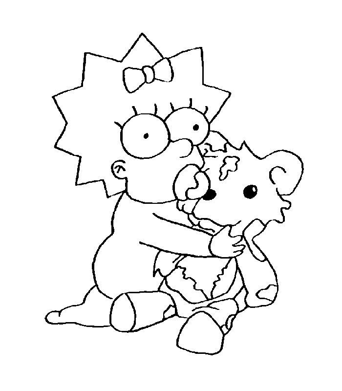 Desenho Para Colorir De Maggie Simpson E Ursinho De Pelucia