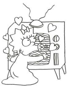 Desenho para colorir de Maggie Simpson vendo televisão