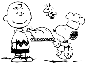 Desenho para colorir de Snoopy cozinhando para Charlie Brown