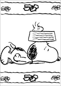Desenho para colorir de Snoopy e Woodstock deitados