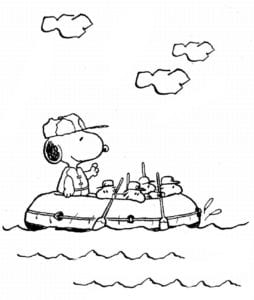 Desenho de Snoopy navegando para colorir e imprimir