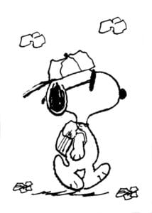 Desenho de Snoopy passeando para colorir e imprimir