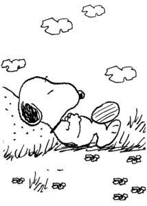 Desenho para colorir de Snoopy tirando um cochilo