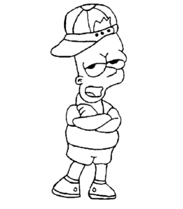 Desenho de Bart Simpson com boné para colorir e imprimir