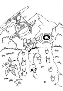 Desenho para colorir de Capitão América correndo atrás do helicóptero
